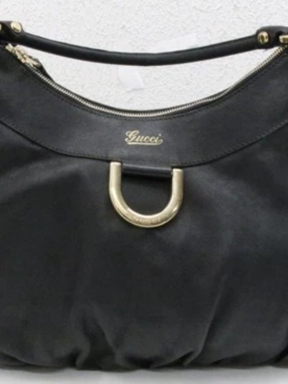 Gucci Logo Abbey Leather Shoulder Bag - Black